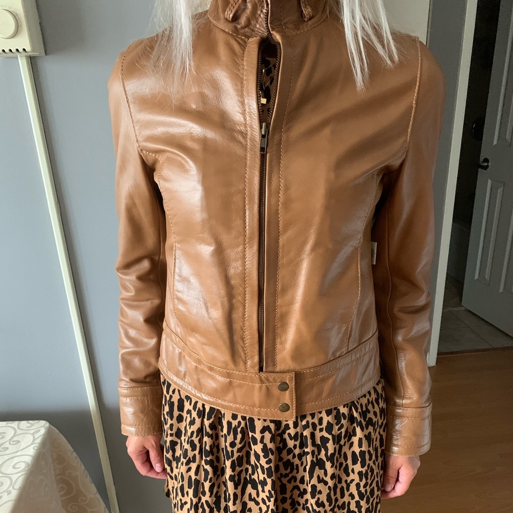 Cuero Leather jacket/bomber dark camel,size S